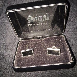 Vintage Silver Tone Black Onyx Cufflinks